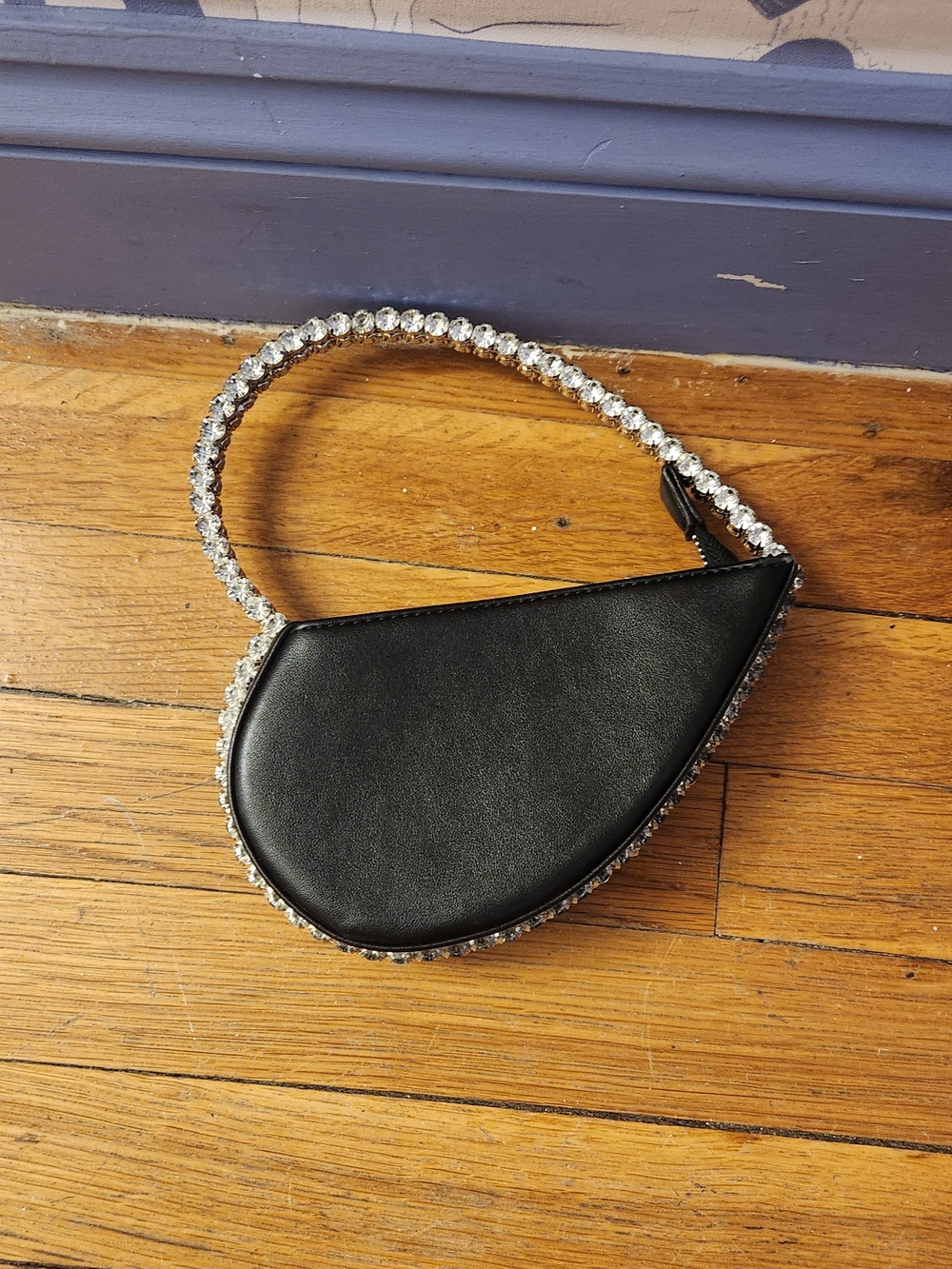 Black Heart Shape Crystal Handle Mini Bag